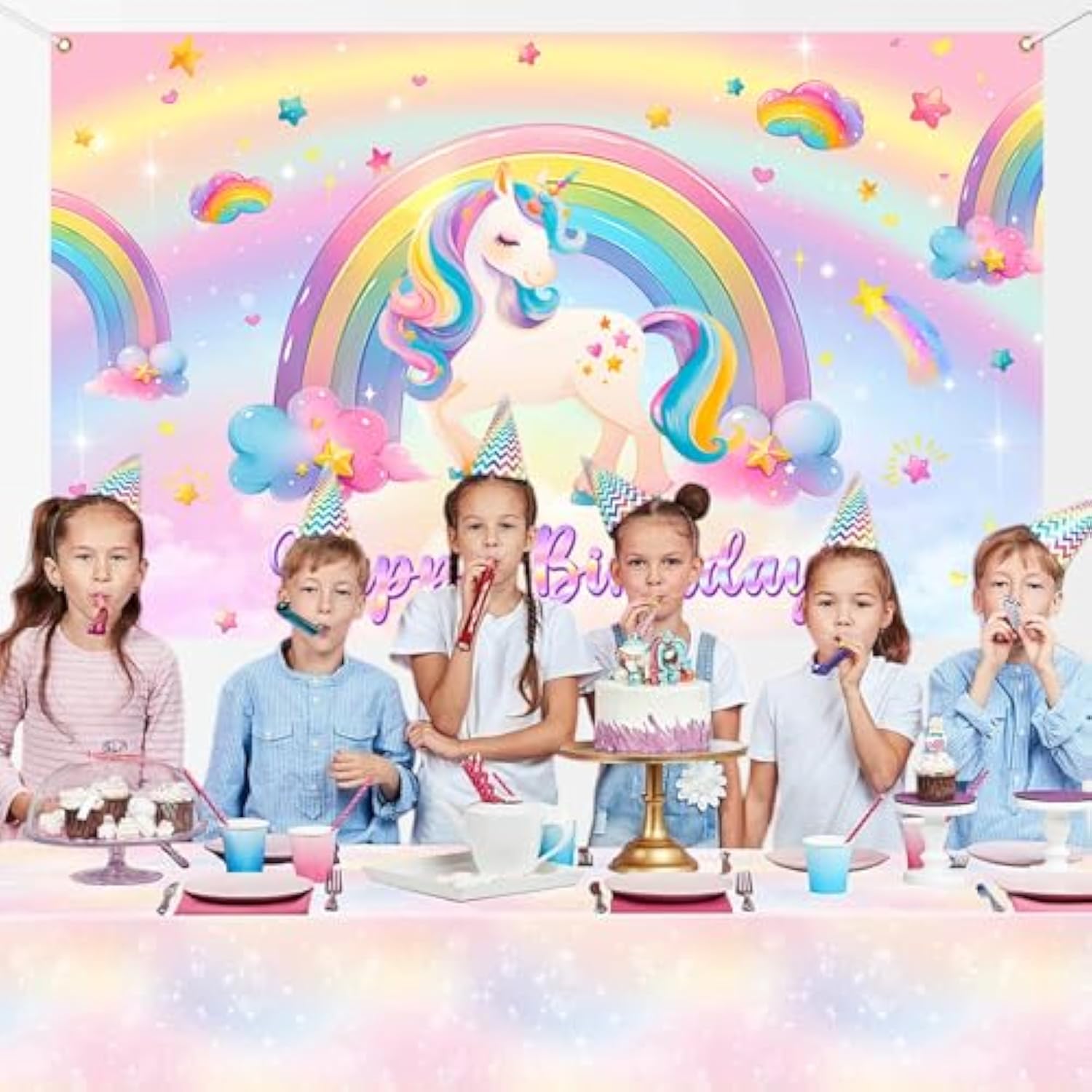 Unicorn Birthday Banner Backdrop Pastel Rainbow Unicorn Backdrop For Girls Birthday Decorations Party Supplies 70.8 X 43.3 Inch