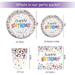 Confetti Birthday Party Supplies, Confetti Sprinkles Decorations Tableware, Plates, Napkins, Cups, Cutlery, Tablecloth, Happy Birthday Confetti Theme Table Decorations Dinnerware | Serve 24