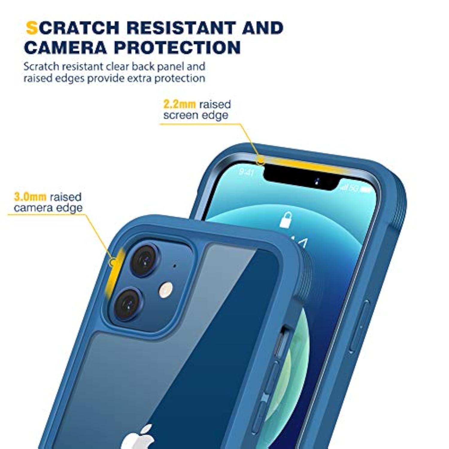 Designed For Iphone 12/12 Pro Case, Full Body Rugged With Built-In Touch Sensitive Anti-Scratch Screen Protector, Soft Tpu Bumper Case For Iphone 12/12 Pro 6.1" (Blue)