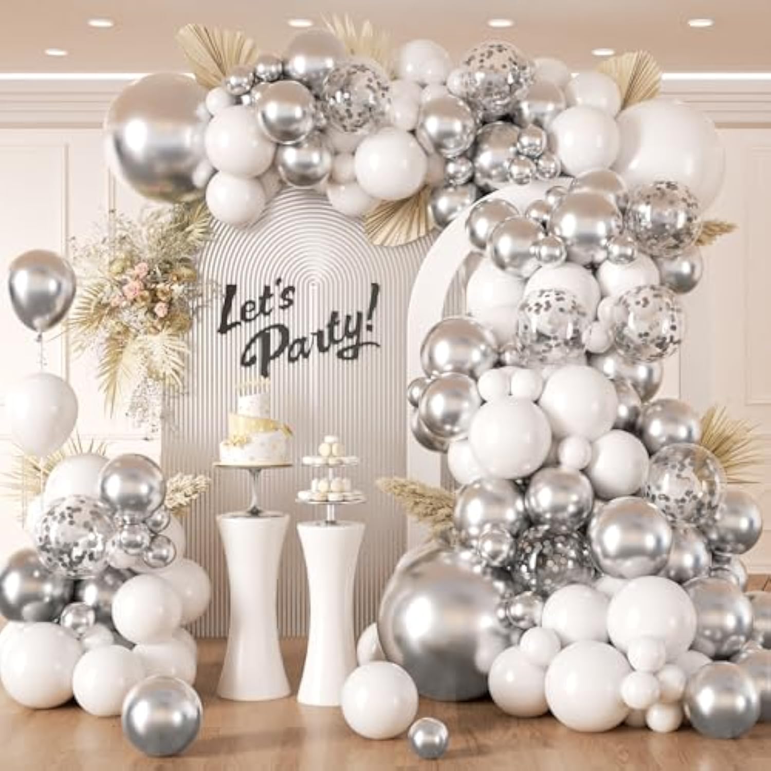 132pcs Silver White Balloon Arch Kit for Wedding Baby Shower Graduation Party Decor