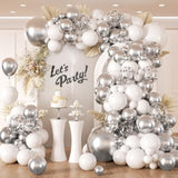 132pcs Silver White Balloon Arch Kit for Wedding Baby Shower Graduation Party Decor