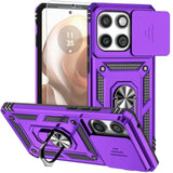 Motorola Moto Edge 5G 2025 Case with HD Screen Protector and Military-Grade Ring Holder Kickstand Slide Camera Lens Cover Shockproof Phone Case for Moto Edge 2025 Purple