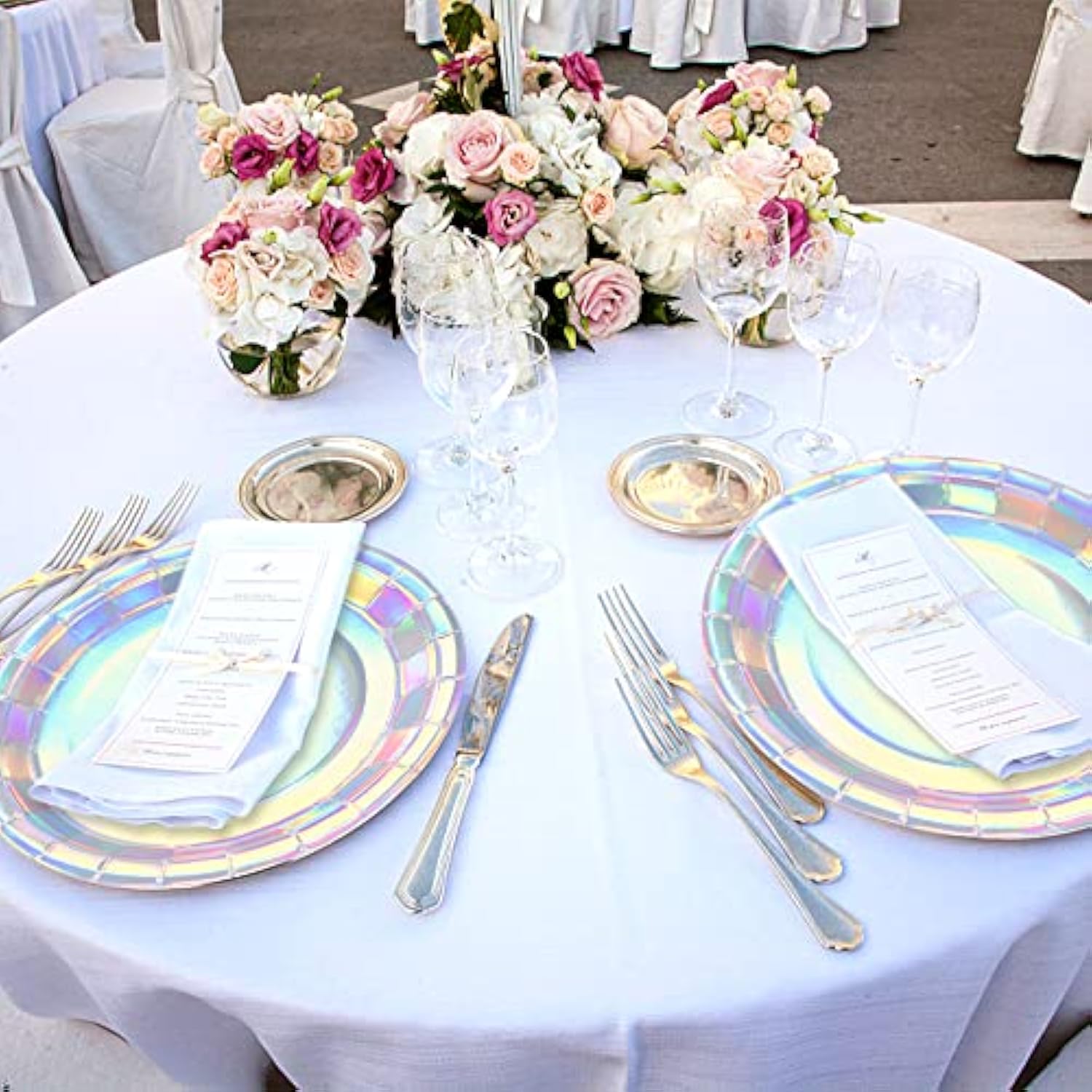 50 Pack Holographic Paper Plates Iridescent Foil Disposable Plates 7" And 9" Holographic Party Dinner Plates Round Lunch Dessert Paper Plate For Birthday Wedding Baby Shower Dining Picnic Bbq