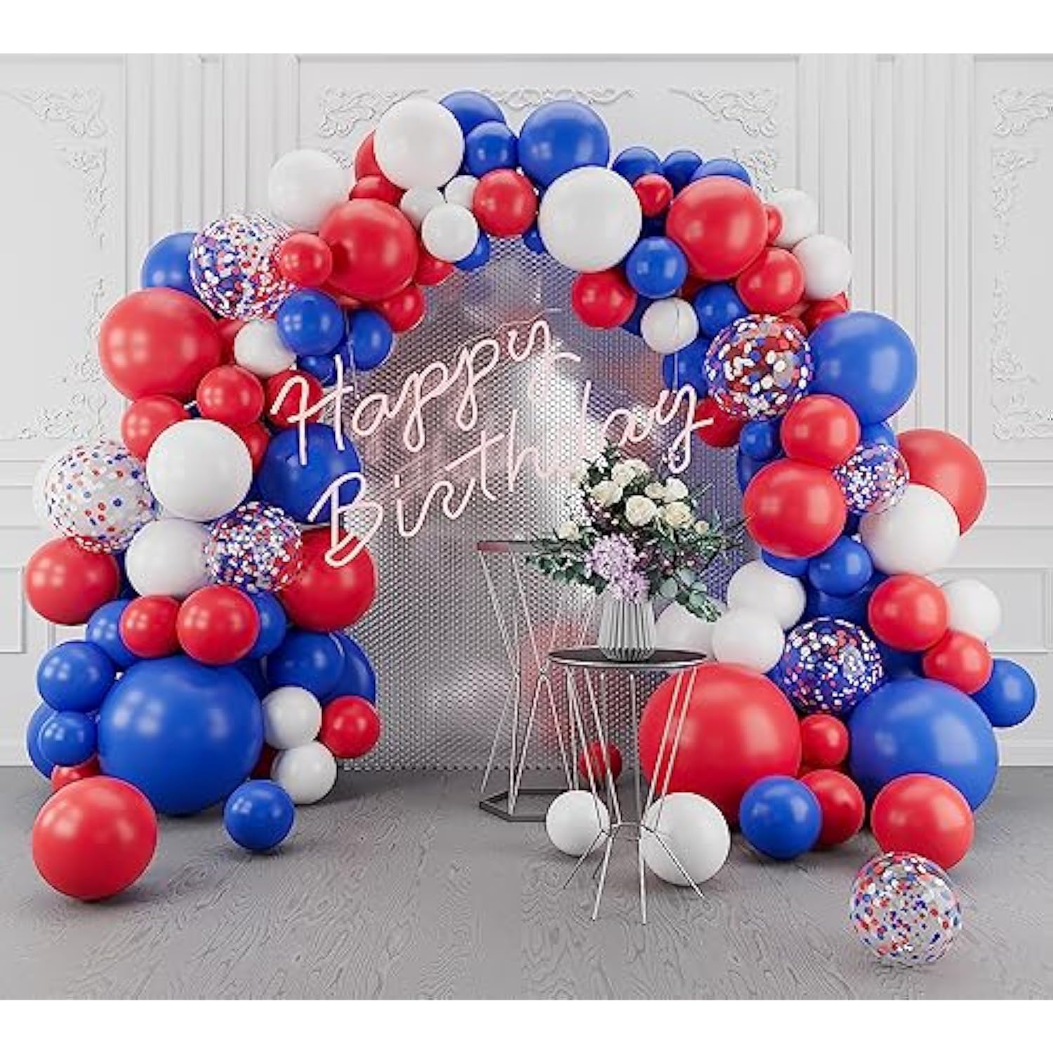 143pcs Red White Blue Balloon Garland Kit with Confetti for Party Decorations