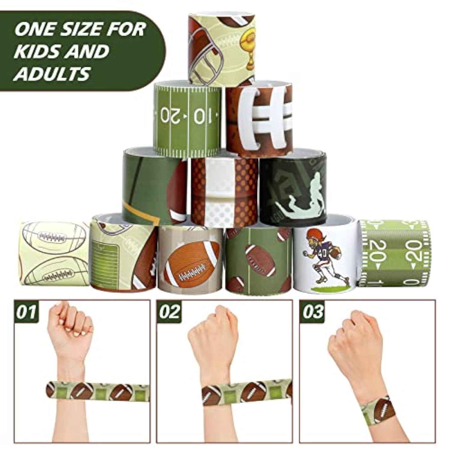 72Pcs Football Slap Bracelets Wristband Football Party Favors, Football Birthday Rugby Match Party Supplies Kids Classroom Gifts, Sports Themed Bracelets For Kids And Adults, 12 Designs