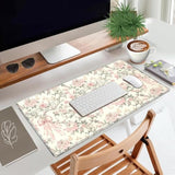 Floral Desk Mat Vintage Chinoiserie Large Mouse Pad Coquette Aesthetic Office Decor Flower Pink Bow Gaming Pad Cottagecore Desk Decor 31.5X15.7 In