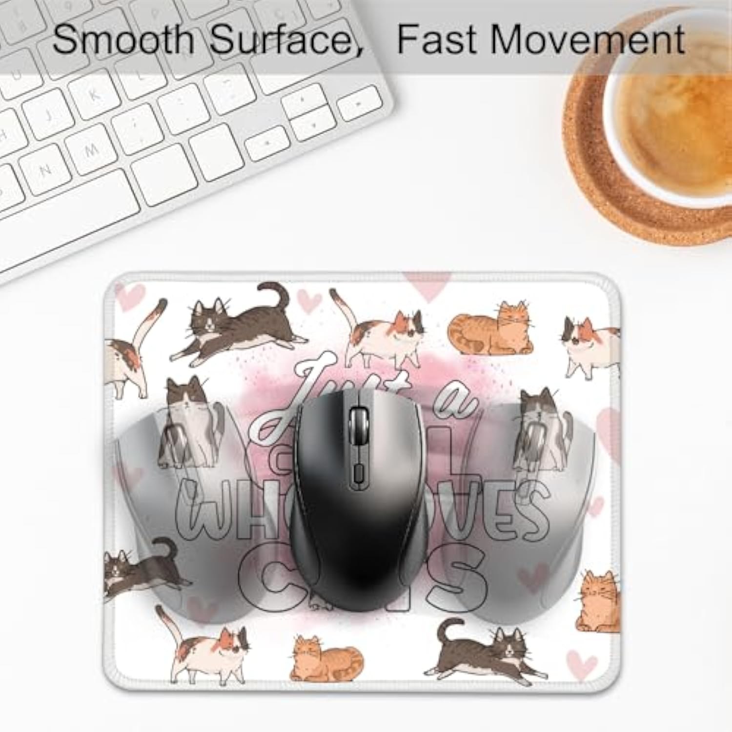 Just A Girl Who Loves Cats Mouse Pad, Cute Cat Desk Mat, Cartoon Cat Work Place Mousepad, Kawaii Cats Travel Mousepad Gifts For Cat Lover Coworker Cat Mom Cat Owne Bff Women