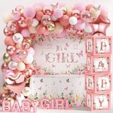Baby Shower Decoration For Girl Baby Girl Pink Rose Gold Baby Shower Decoration Floral Gender Reveal Party Supplies With It'S A Girl Backdrop Balloon Arch Baby Box With Letter Butterfly Sticker