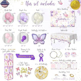 195 Pc Butterfly Baby Shower Decorations For Girl With Pink And Purple Butterfly Balloon Arch Kit, Baby Girl Boxes, Backdrop, Tablecloth, Sash, Cake And Cupcake Toppers, Crown And More