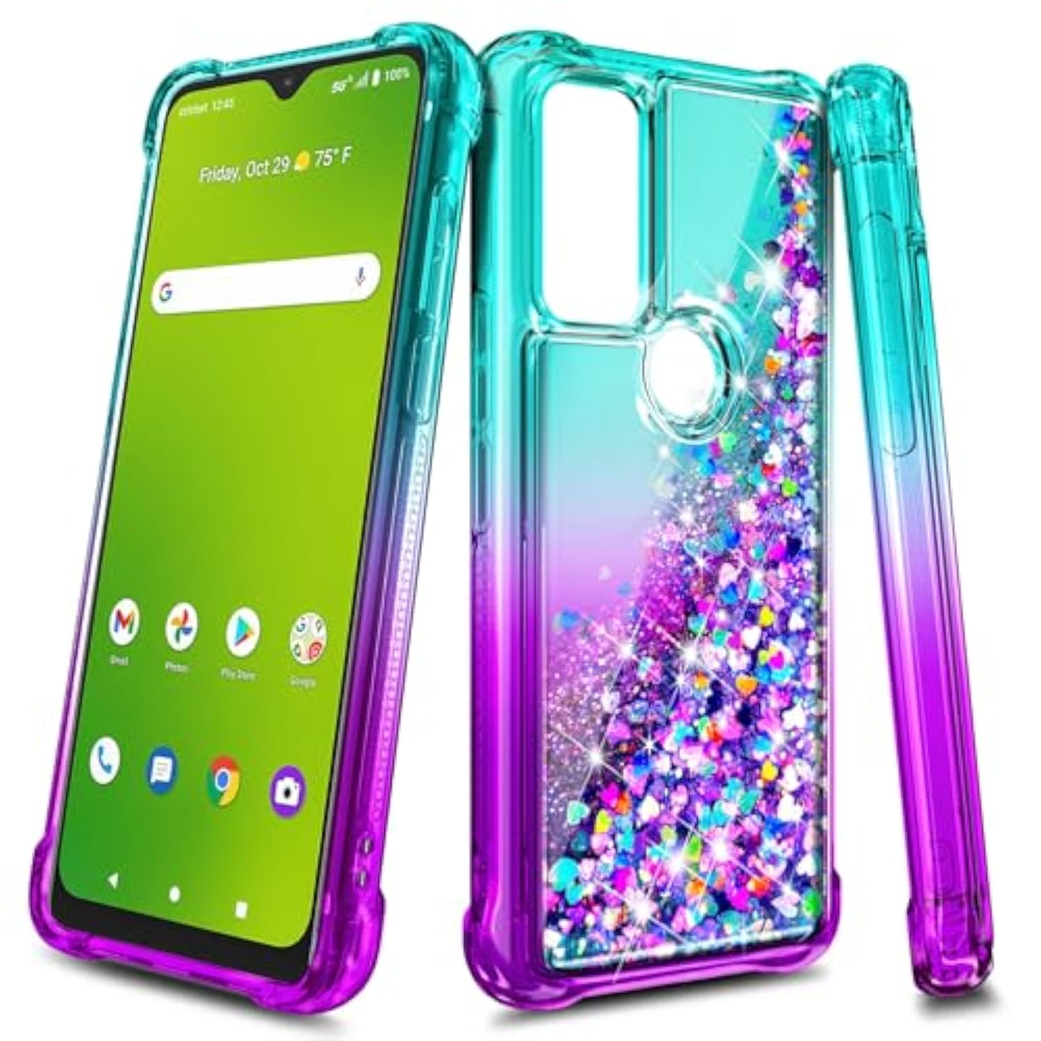 Case For At&T Radiant Max 5G, Cricket Dream 5G/At&T Fusion 5G/Innovate 5G With Tempered Glass Screen Protector, Sparkle Glitter Liquid Cute Case (Aqua/Purple)
