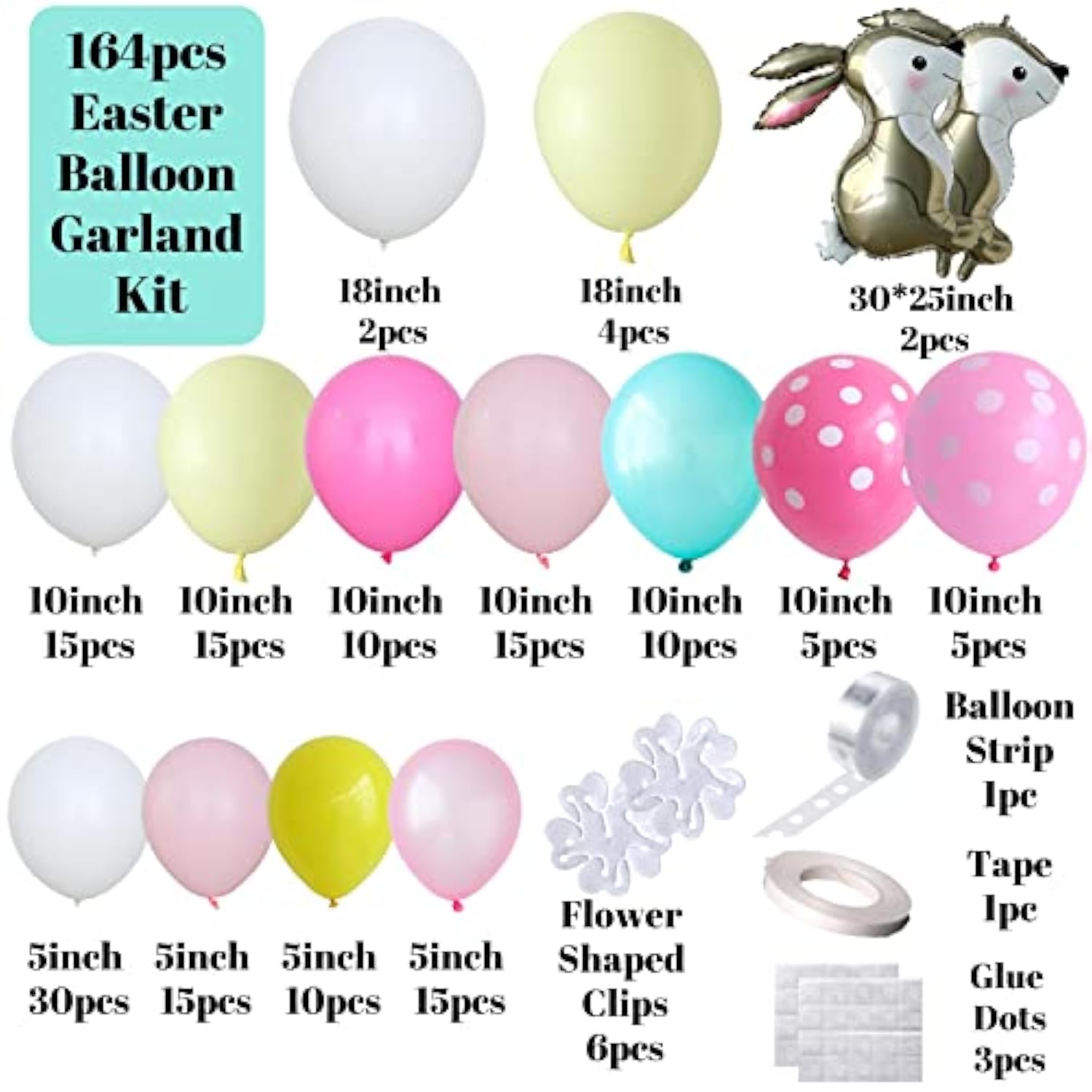 Easter Balloon Garland Arch Kit, 164Pcs Pastel Balloon Arch With Large Bunny Foil Balloon For Easter Party Supplies Spring Birthday Decorations