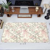 Floral Desk Mat Vintage Chinoiserie Large Mouse Pad Coquette Aesthetic Office Decor Flower Pink Bow Gaming Pad Cottagecore Desk Decor 31.5X15.7 In