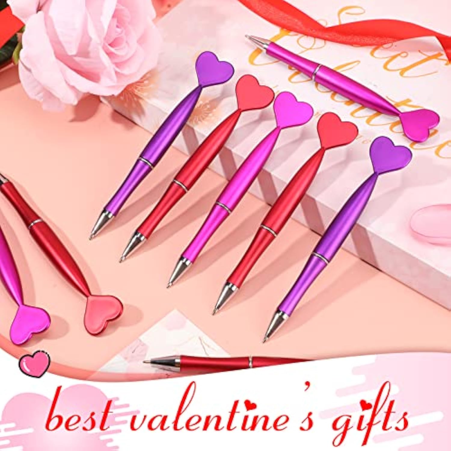 120 Pcs Valentine'S Day Heart Shaped Pens Heart Ballpoint Pens Black Gel Ink Novelty Valentine Party Favor For Adults Office Wedding Party Supplies 3 Colors