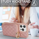 Crossbody Wallet Case For Iphone 16 Pro Max, Pu Leather Zipper Handbag Purse Flip Cover, Kickstand Folio Case With Card Slots Holder Wrist Strap Lanyard 5G 6.9 Inch-Rose Gold