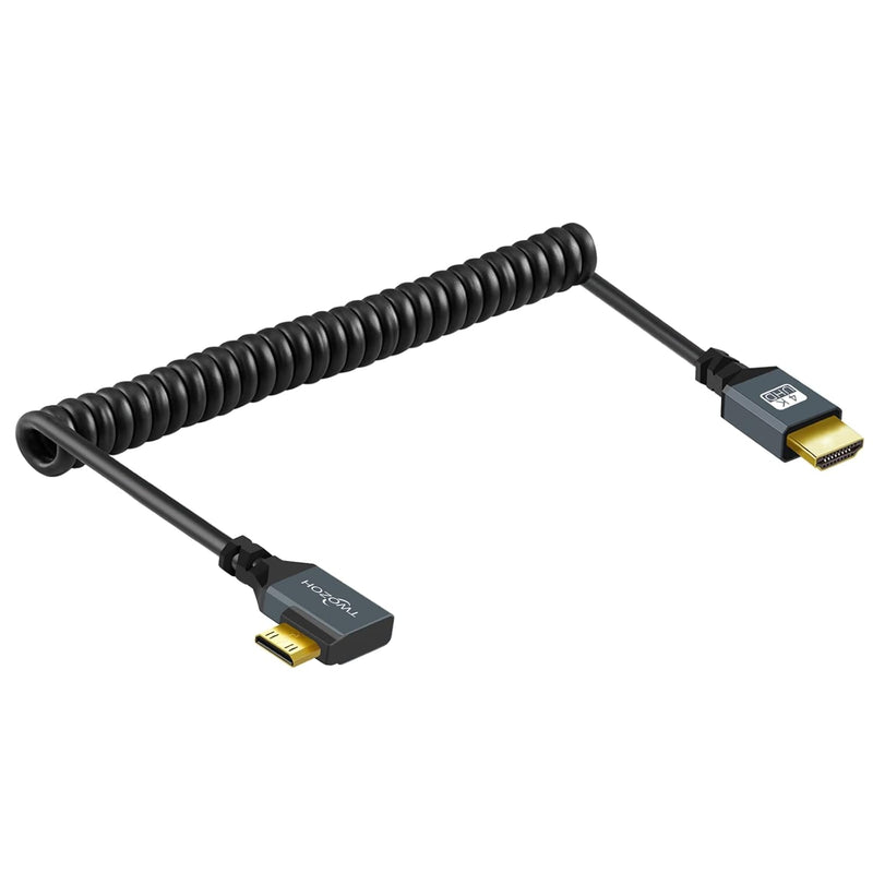 Left Angled Coiled Mini Hdmi To Hdmi Cable, 90° Degree Mini Hdmi To Hdmi Coile