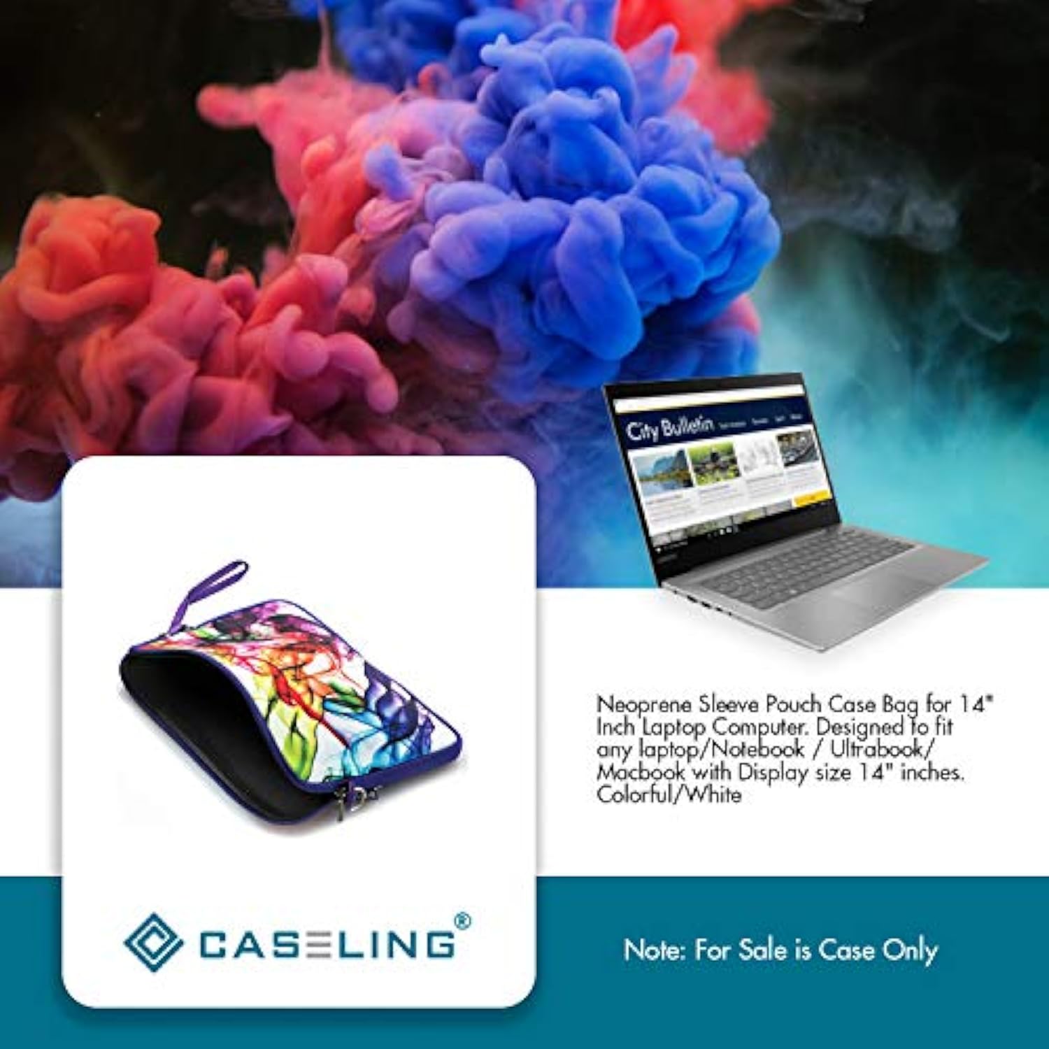 Caseling Neoprene Sleeve Pouch Case Bag for 14 Inch Laptop Computer. Designed to fit Any Laptop Notebook Ultrabook MacBook with Display Size 1 inches - Colorful