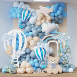 Up Up And Away Balloon Garland Arch Kit, 152Pcs Dusty Slate Fog Baby Blue And Sand White Balloons With Hot Air Balloon And Cloud Foil Balloons For Baby Shower Decoration Teddy Themed Party