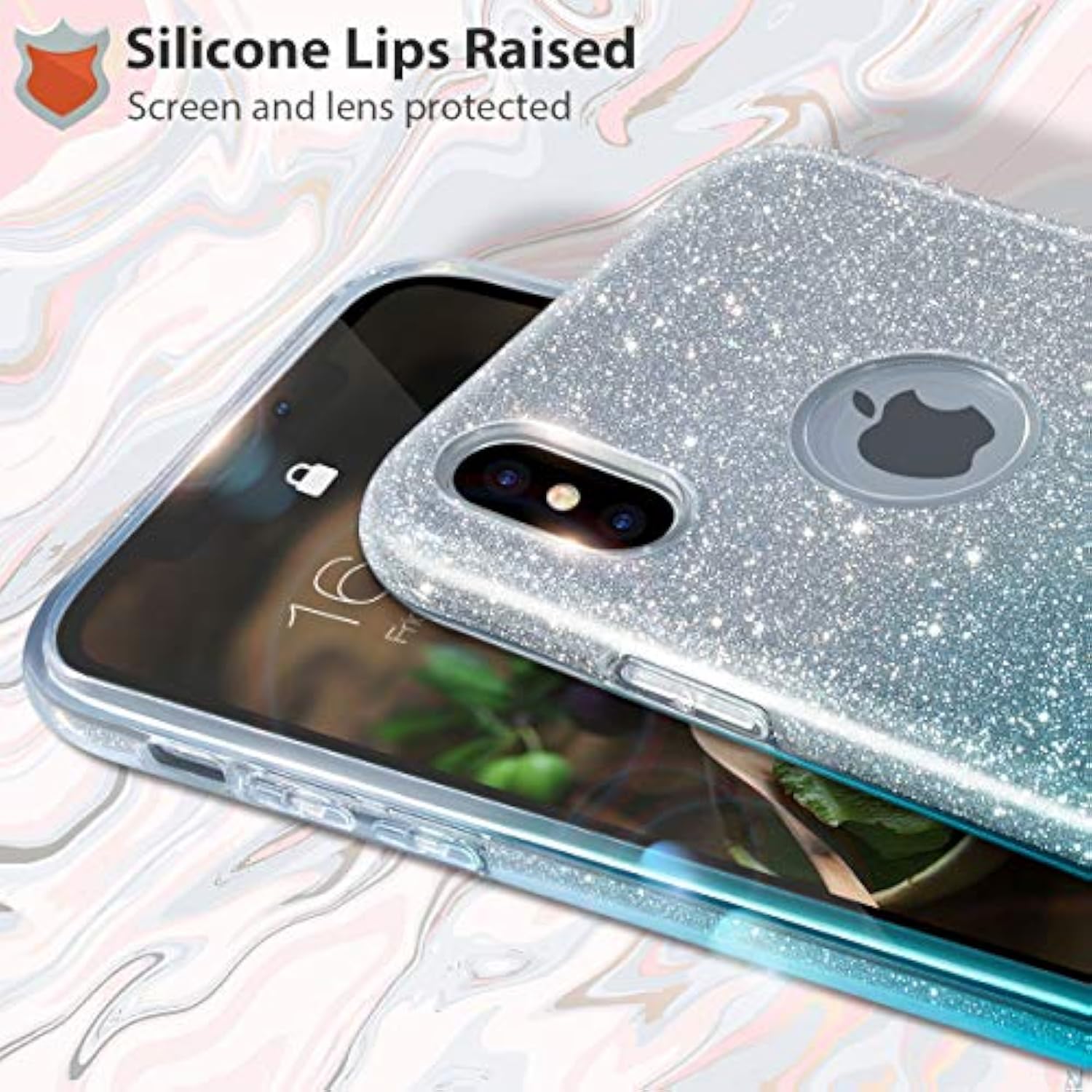 Compatible With Xs Case,Compatible With X Glitter Bling Sparkle Cute Girls Women Protective Case -Gradient Green