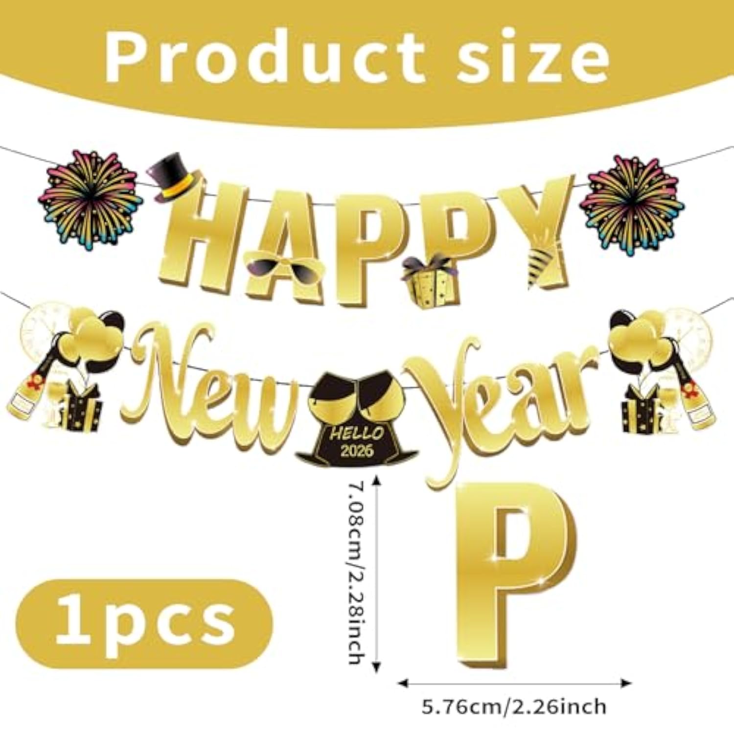 2026 New Year Party Supplies with Gold Glitter Balloons, Streamers, Banner, and Photo Props
