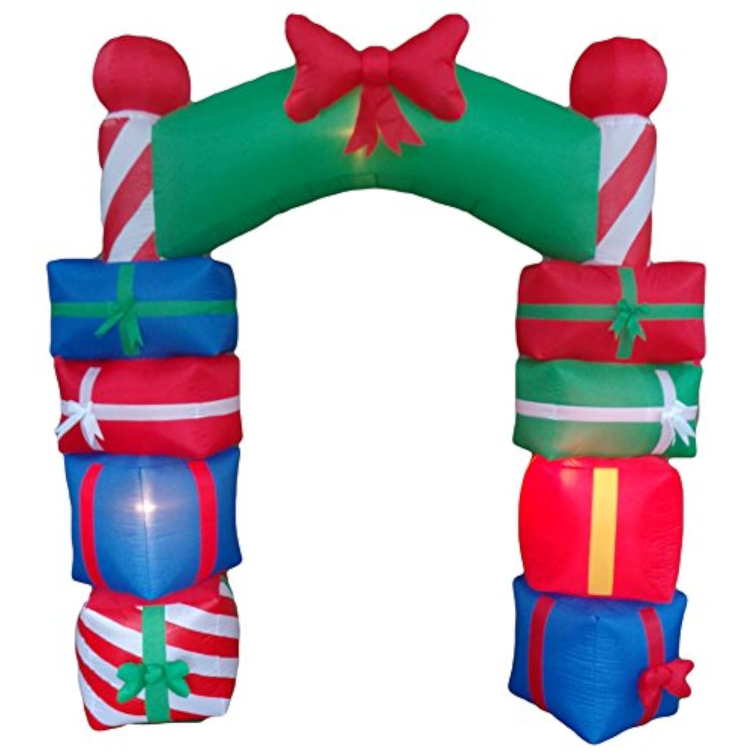 8 Foot Tall Lighted Christmas Inflatable Stacked Colorful Gift Boxes Archway With Red Bow Lights Outdoor Indoor Holiday