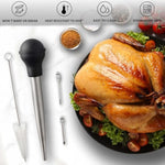 Stainless Steel Turkey Baster For Cooking - Food Grade Metal Baster Syringe & Silicone Suction Bulb - Large Size With 2 Detachable Needles And Cleaning Brush