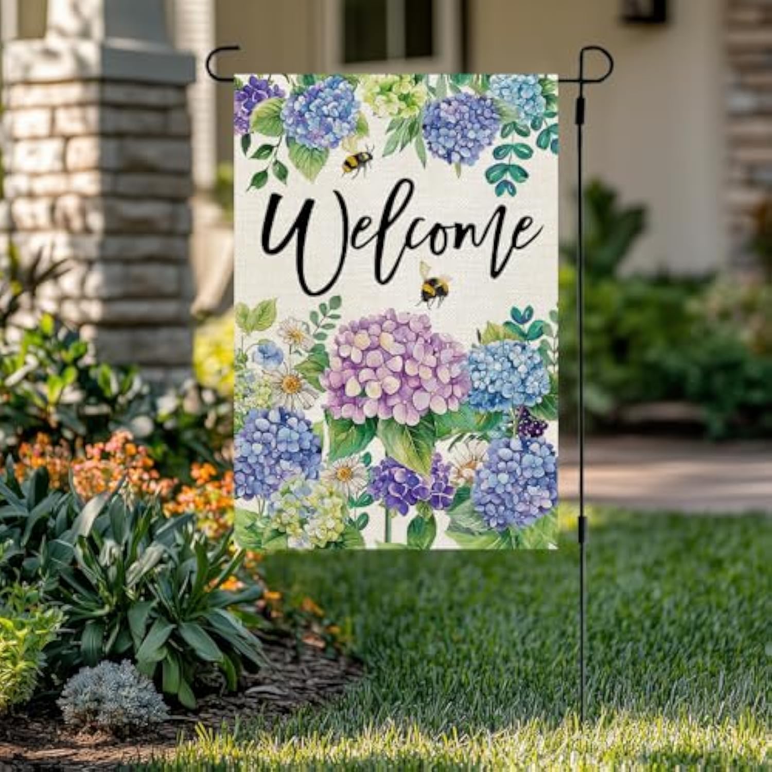 Spring Garden Flag Floral Hydrangea Double Sided 12X18 Inches Small Burlap Welcome Holiday Seasonal Yard Decoration For Outside Porch Cf1751-12