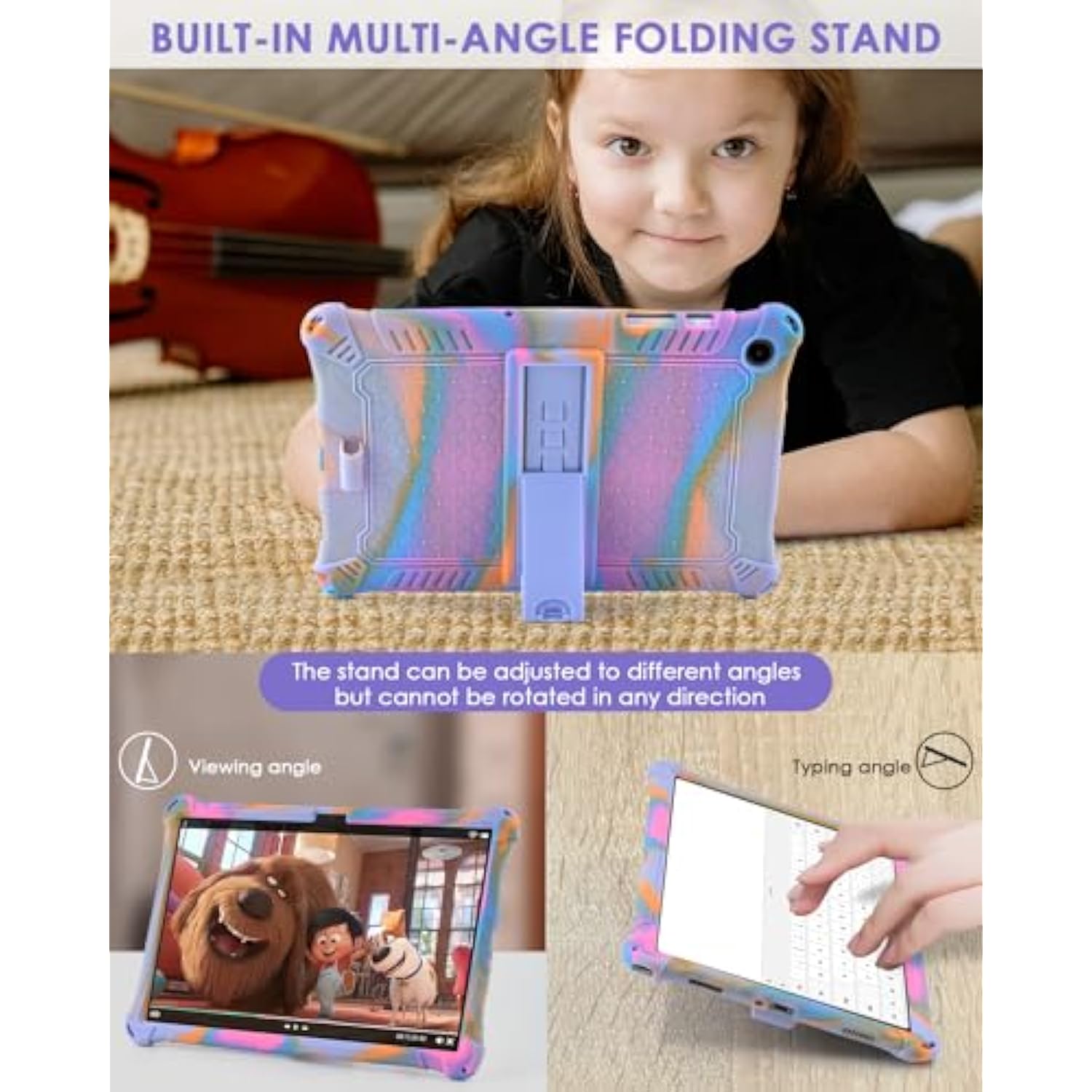 Compatible With Samsung Galaxy Tab A9 Plus Case 11 Inch 2023, With Shoulder Strap & Stylus Pen, Soft Silicone Multiangle Case For Galaxy Tab A9+ Tablet Smx210/X216/X218, Rose Red & Purple