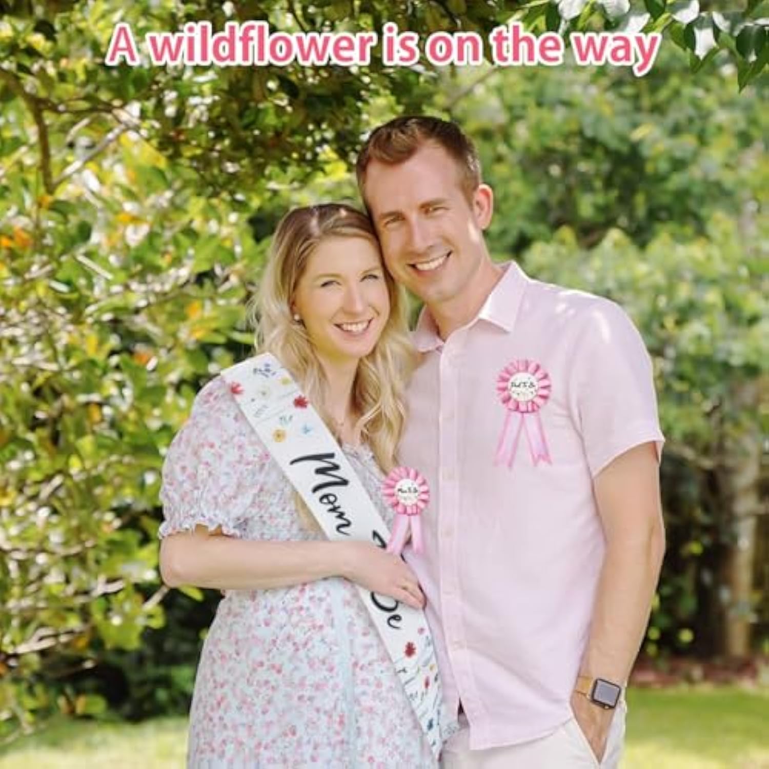 Wildflower Mom To Be Sash Baby Shower Decorations, Baby In Bloom Floral Mommy To Be Sash Dad Corsage Pin Set For Pregnant Mommy Dress Gift