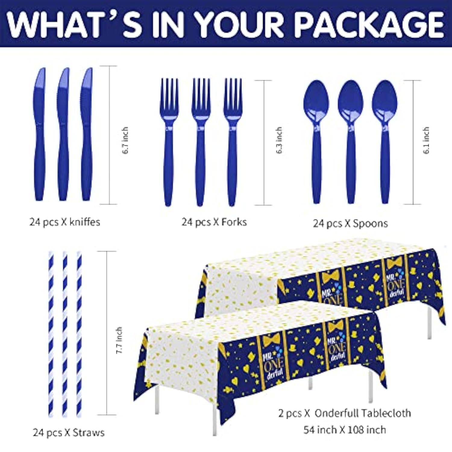 194PCS Mr. Onederful 1st Birthday Tableware Set – Plates, Cups, Napkins for 24