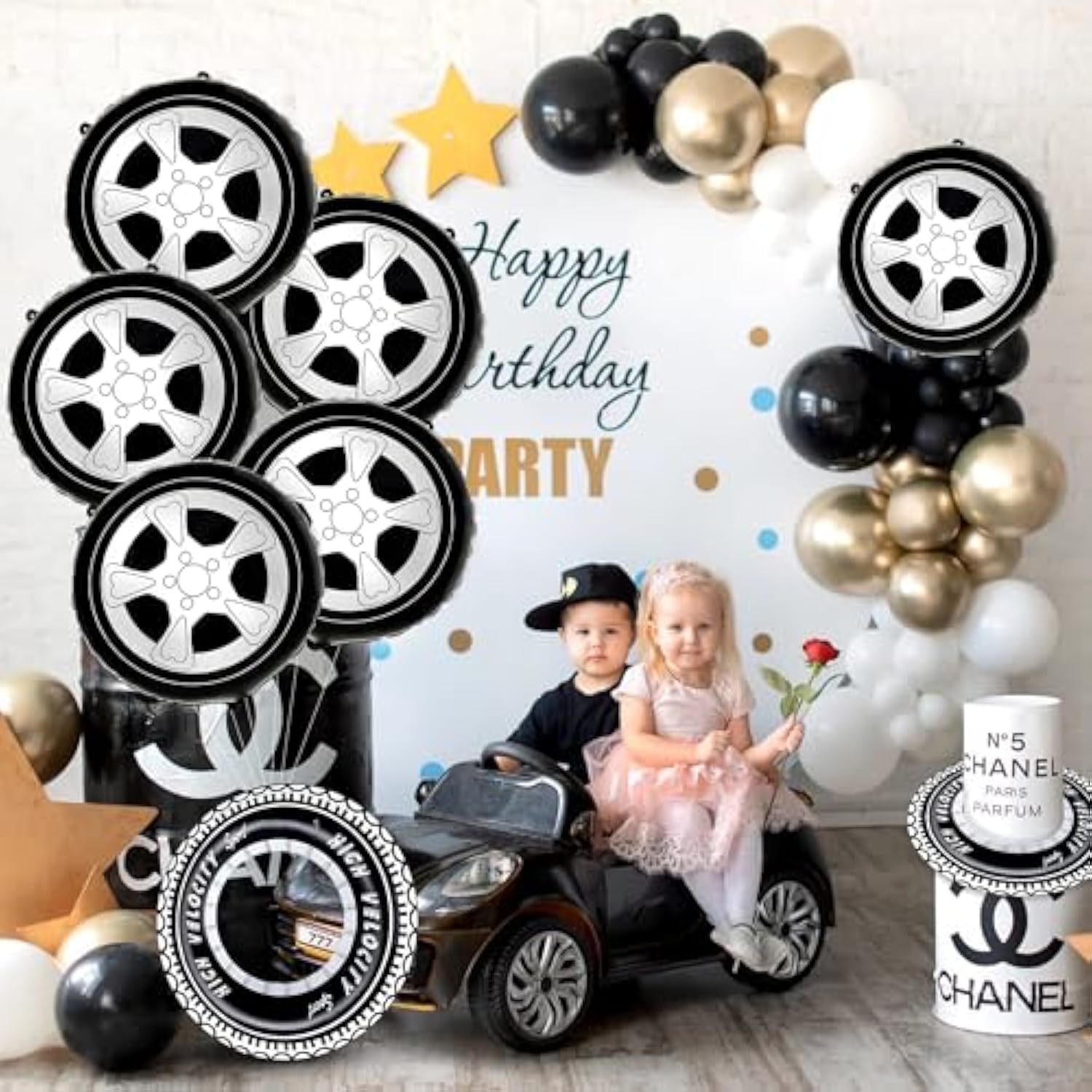 20PCS Race Car Balloons Wheel Tire Checkered Garland for Racing Birthday Party Decor