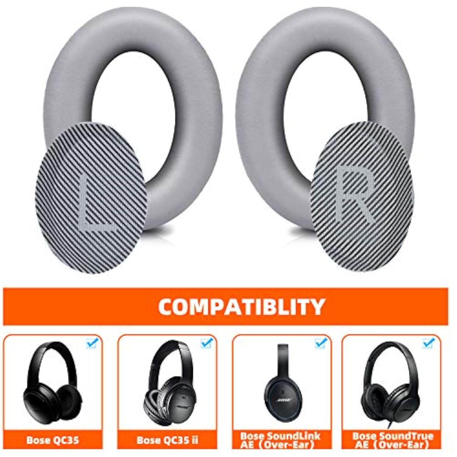 Premium Replacement Ear Pads For Bose Qc35 & Qc35Ii Headphones Made By - Comfortable Adaptive Memory Foam And Extra Durable - Fits Quietcomfort 35 & 35Ii / Soundlink 1&2 Ae?Over-Ear? (Silver)