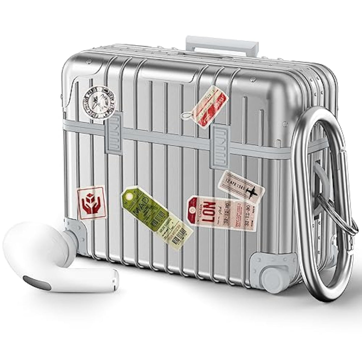 Compatible With Airpods Pro 2Nd/1St Generation Case Cover, Cute Funny Suitcase Design Case For Airpods Pro 2Nd/1St Gen, Fashion Protective Hard Case For Women Men With Keychain (Silver)