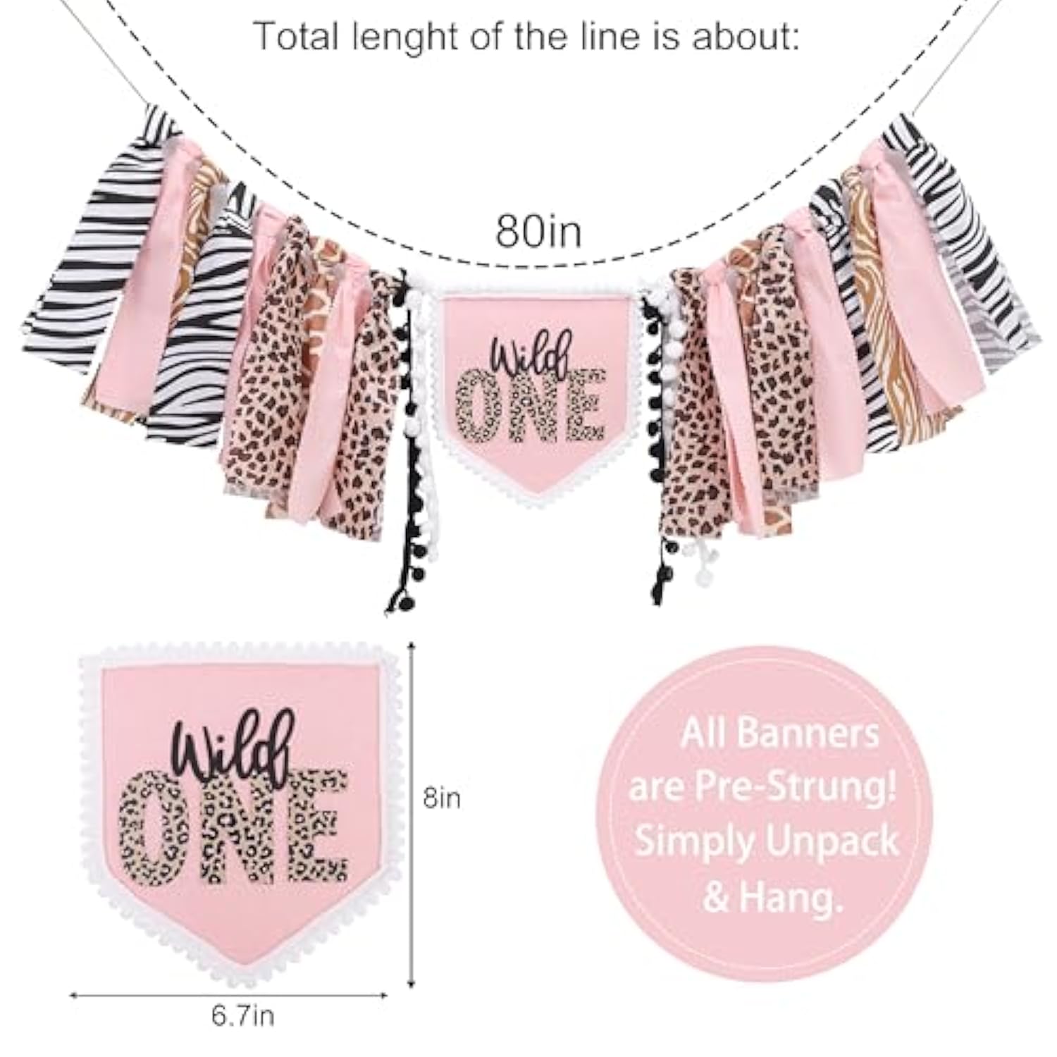 Girls Leopard Print High Chair Banner - Wild One High Chair Decors, Pink Jungle Party Cheetah One Year Birthday Decorations, Girls First Year Animal Banners