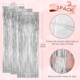 3 Pack Silver Foil Fringe Backdrop 3.3x8.2ft Party Tinsel Curtains