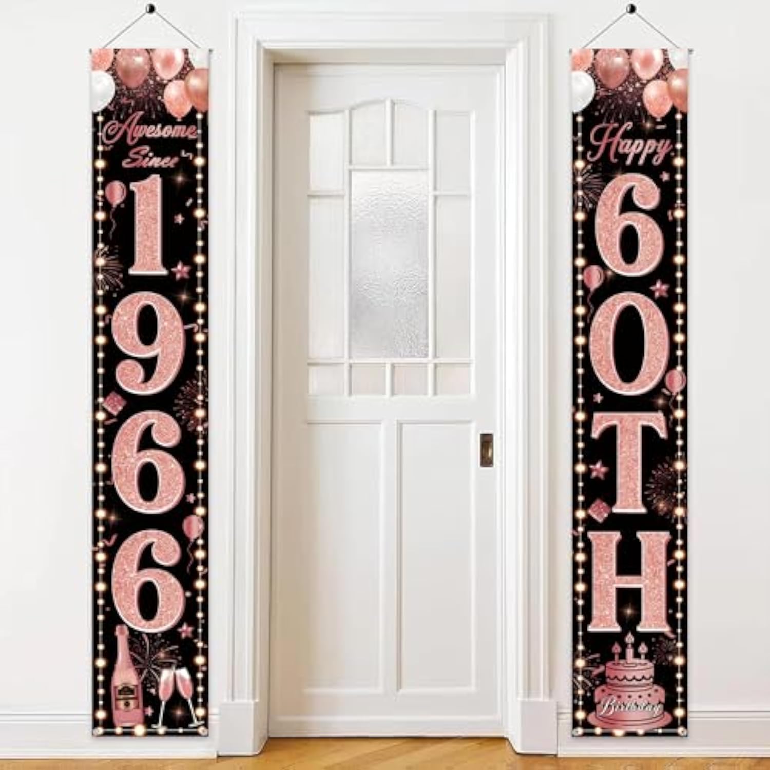 60Th Birthday Banner Decorations For Women - Black Rose Gold Awesome Since 1966 Happy 60Th Birthday Door Banner, Funny Porch Sign 60 Years Bday Anniversary Party Supplies With Ribbon