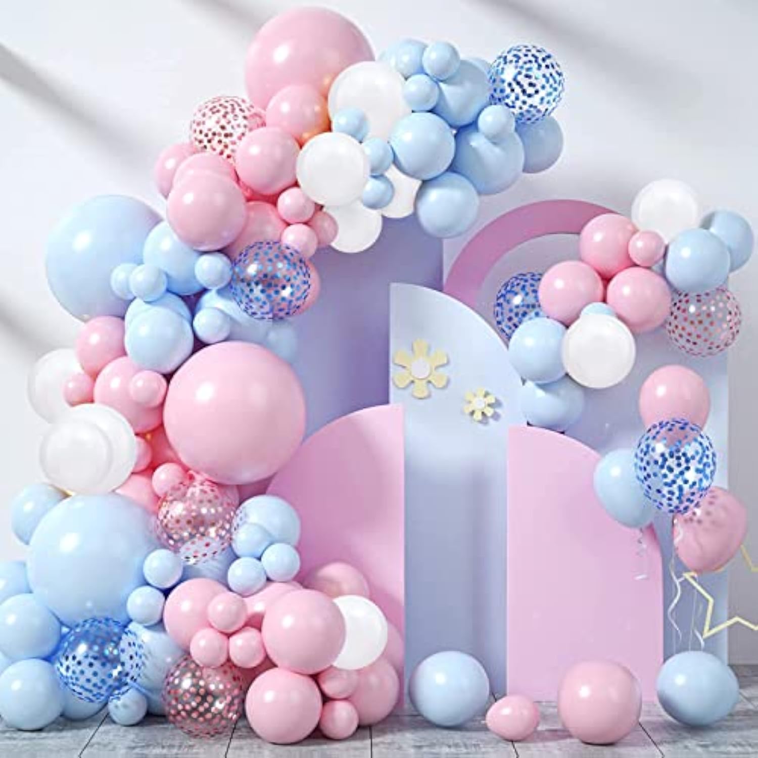 Pink Blue Confetti White Balloons Garland Arch Kit Gender Reveal Baby Shower