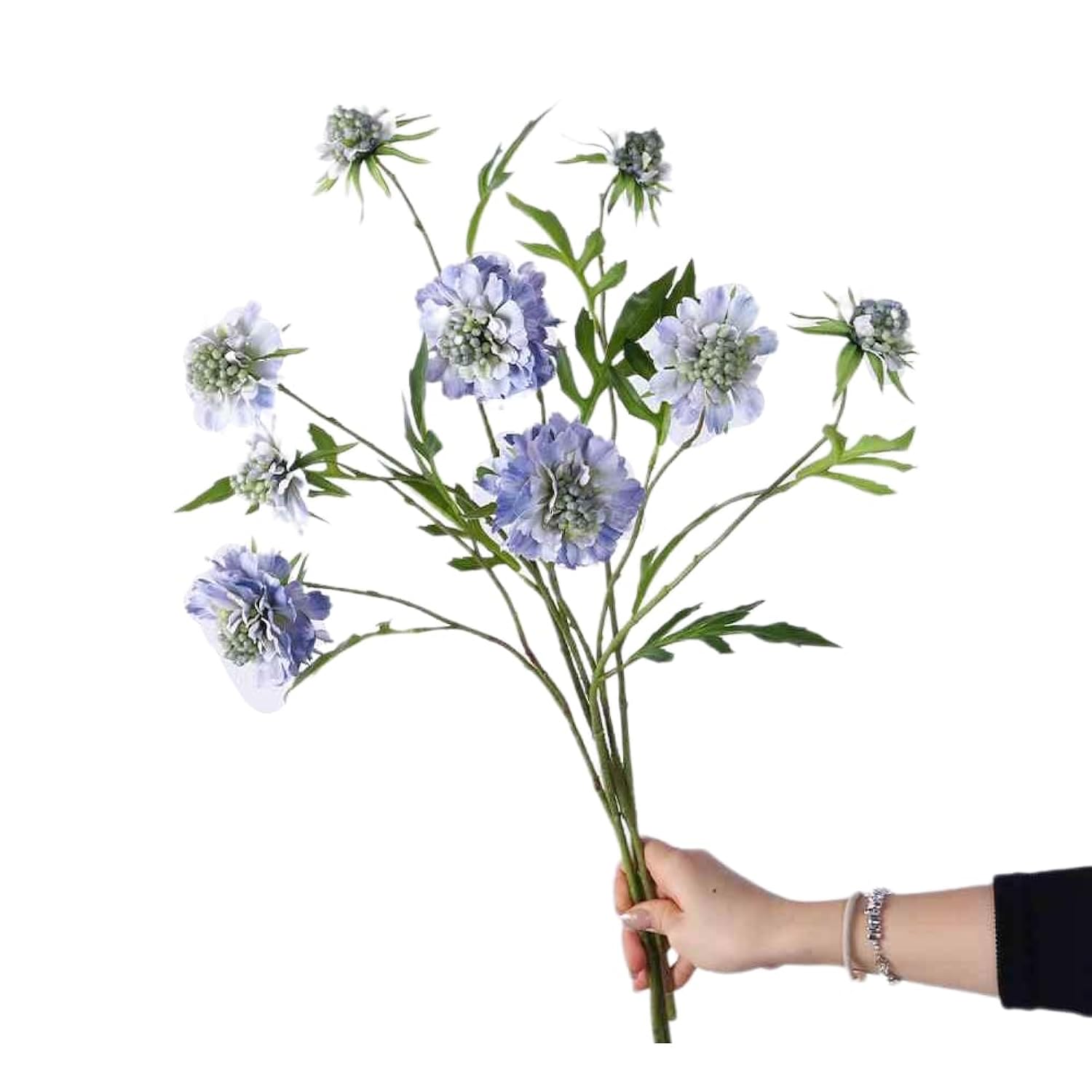 Artificial Scabiosa Atropurpurea Flowers, 3 Pieces Silk Faux Flower, 23.6 In Height Long Stem Fake Plant For Home Wedding Restaurant Hotel Decoration (Blue)