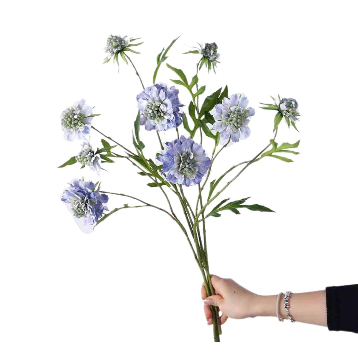 Artificial Scabiosa Atropurpurea Flowers, 3 Pieces Silk Faux Flower, 23.6 In Height Long Stem Fake Plant For Home Wedding Restaurant Hotel Decoration (Blue)