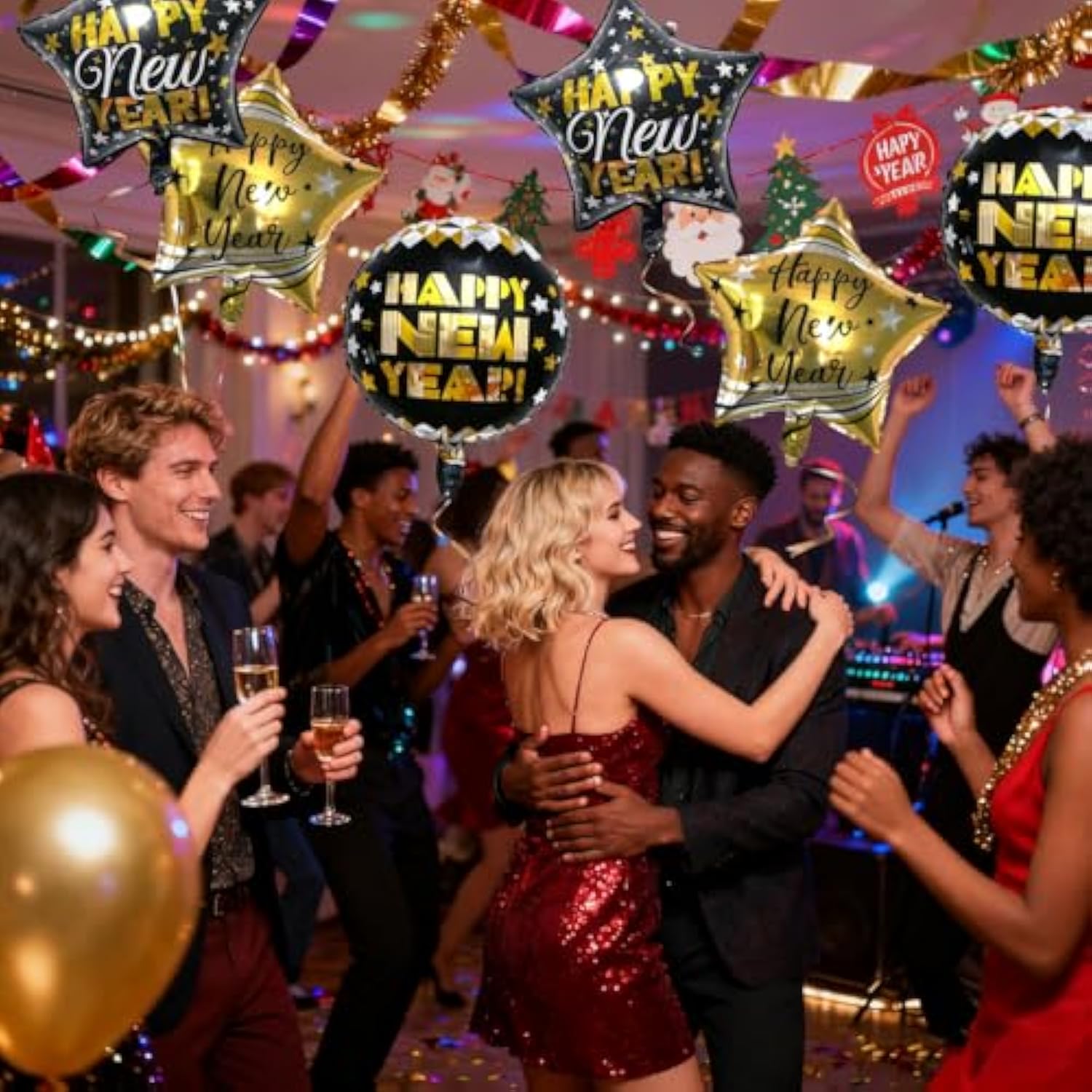 9pc Black and Gold Happy New Year Foil Balloons Party Decorations