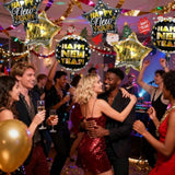 9pc Black and Gold Happy New Year Foil Balloons Party Decorations