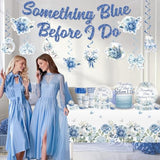 171Pcs Something Blue Before I Do Bridal Shower Decorations, With Pre-Threaded Banner 40 Thickened Plates And 2 Tablecloths, 20-Pack Disposable Paper Tableware For Blue Bridal Shower
