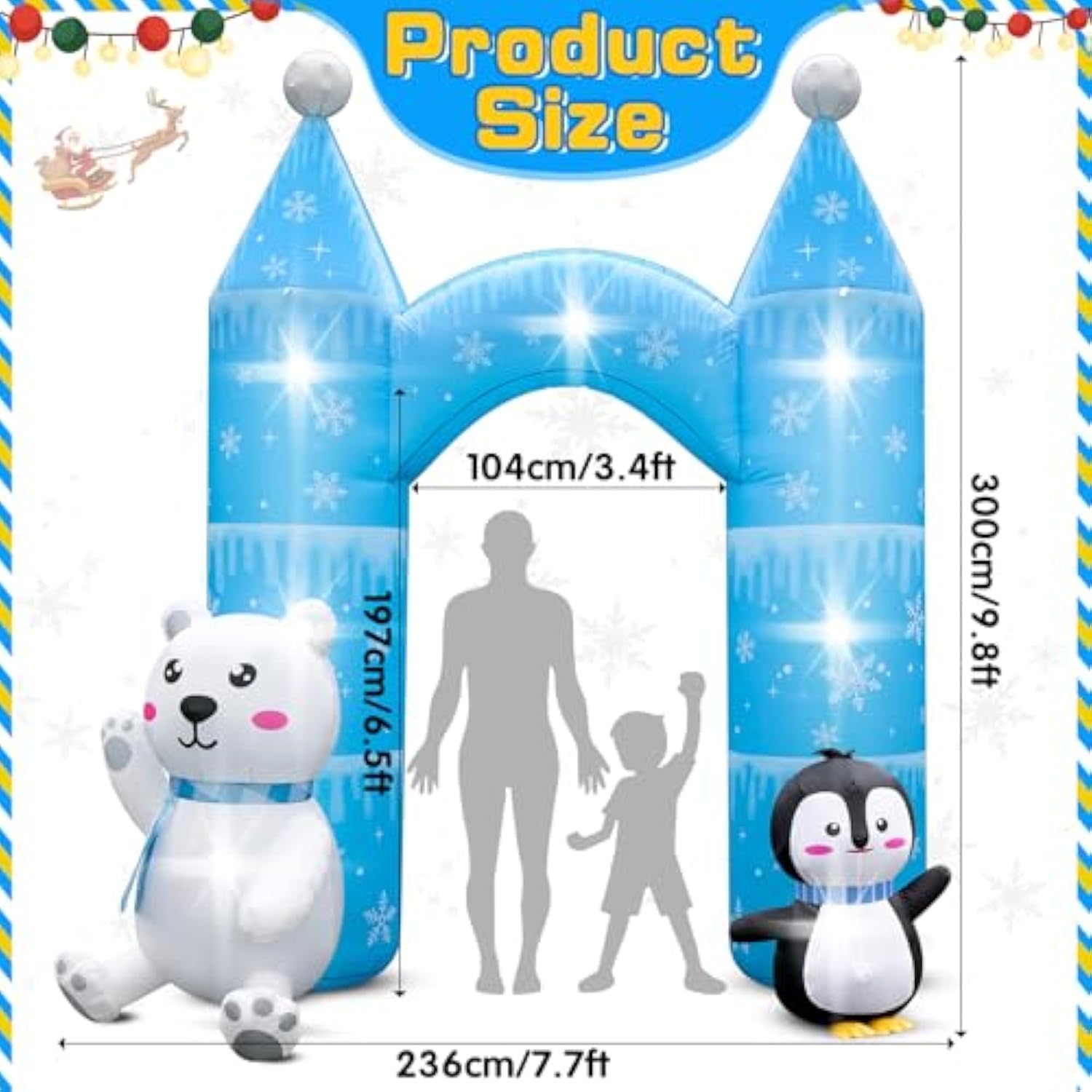 10Ft Christmas Penguin Polar Bear Inflatable Arch Outdoor Decoration Snowflake Castle Blow Up Yard Decorations With 7 Li