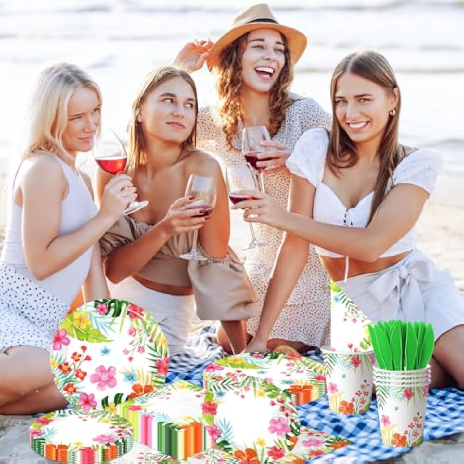 Luau Party Supplies, 144Pcs Tropical Party Decorations Includes Tropical Plates And Hawaiian Napkins, Hawaiian Plates And Napkins For Hawaiian Summer Luau Party Serviced 24 Guests