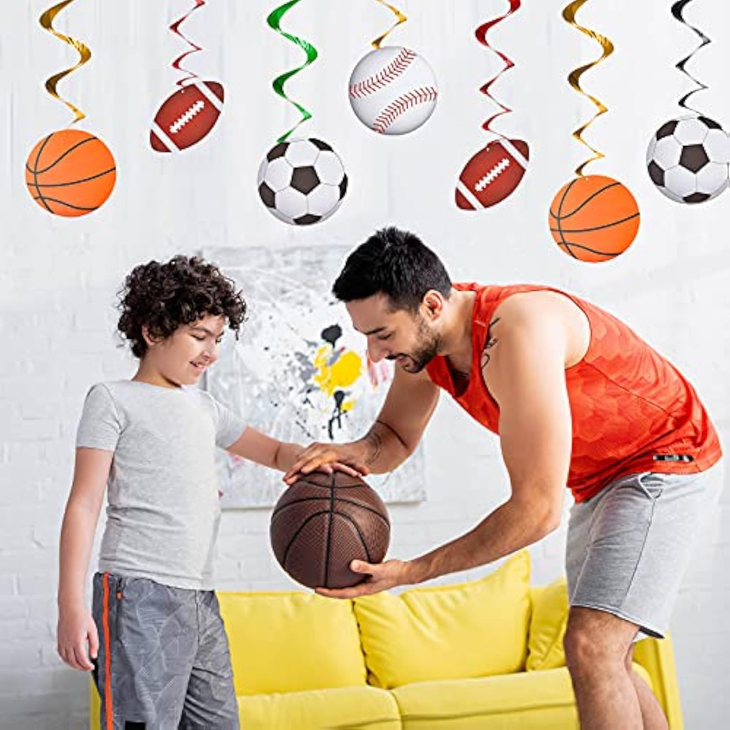 48pcs Sports Hanging Swirl Decorations – Baseball, Basketball, Football, Soccer