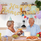 Happy Anniversary Gold Glitter Banner – Wedding Bunting Garland for Party Decor
