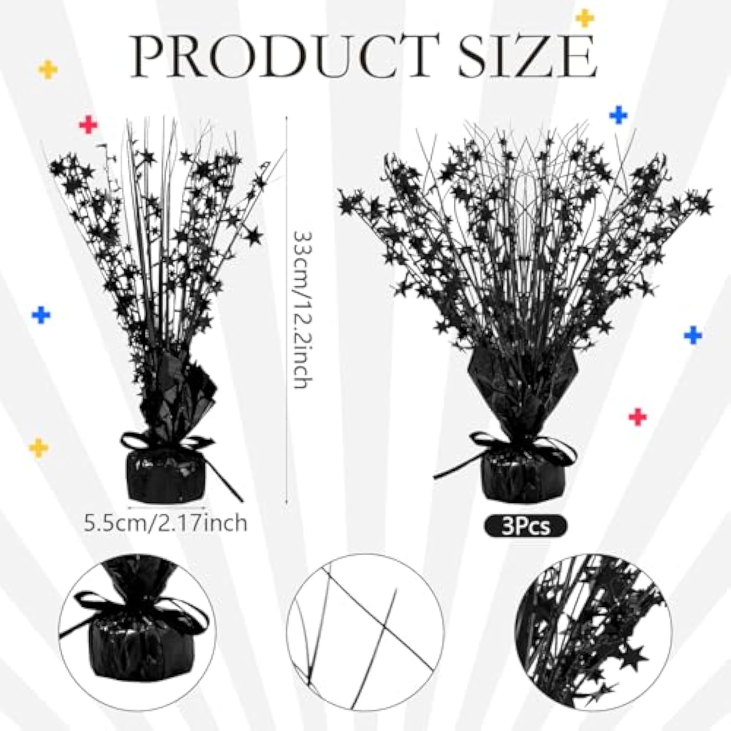 3pcs Black Metallic Foil Spray Centerpieces for Birthday & New Year 2026 Party