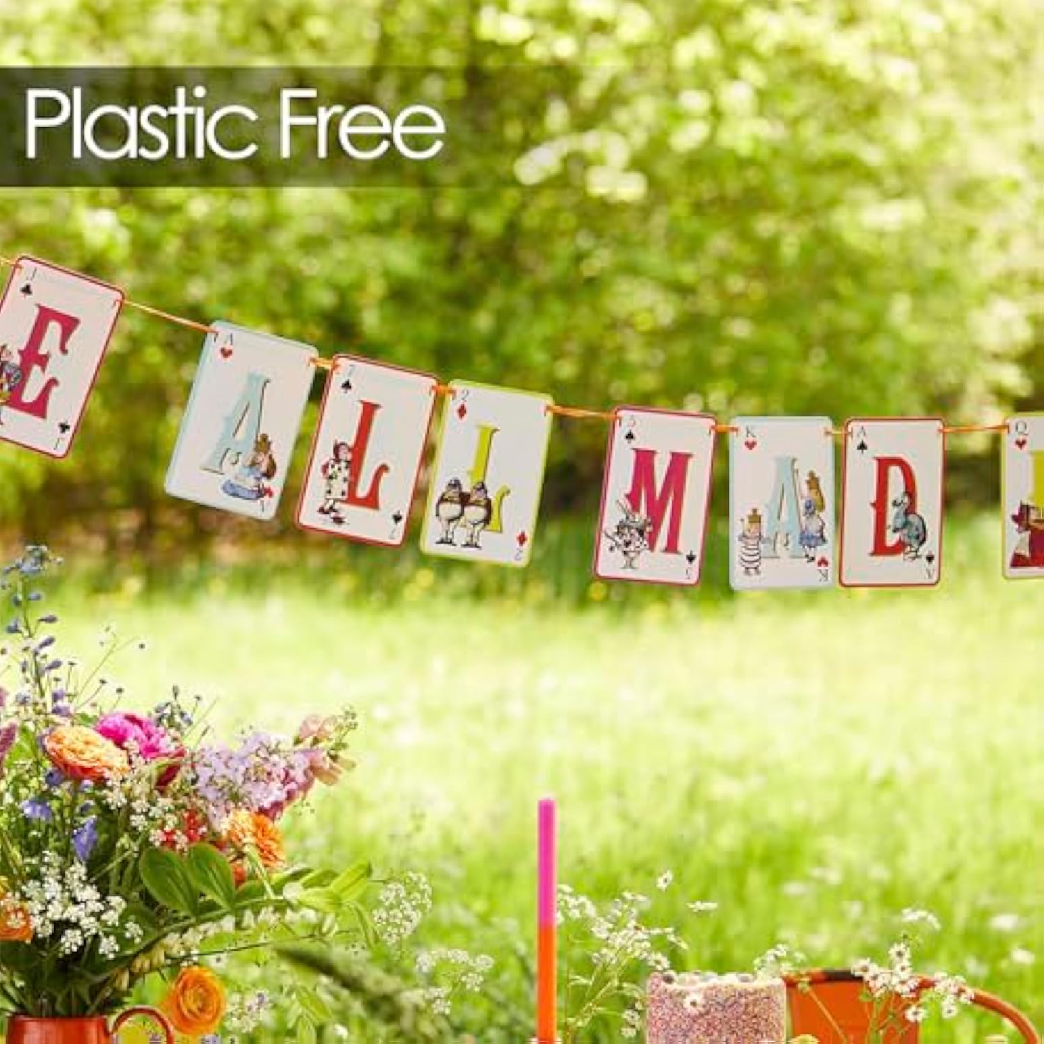 Alice In Wonderland Party Decorations, Reversible Afternoon Tea Mad Hatter Paper Bunting, Double-Sided Garland For Onederland First Birthday Party, Baby Shower | Wedding