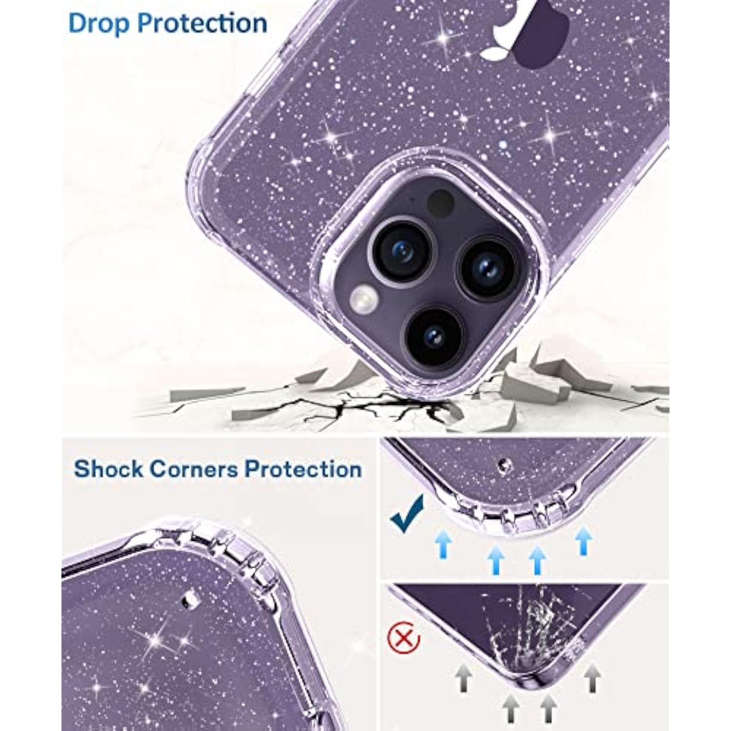 Compatible With Phone 14 Pro Max Case With Screen Protector + Camera Lens Protector, Clear Glitter Women Girls Phone Case, Shockproof Protective Cover For 14 Promax 6.7 Inch - Sparkle Clear