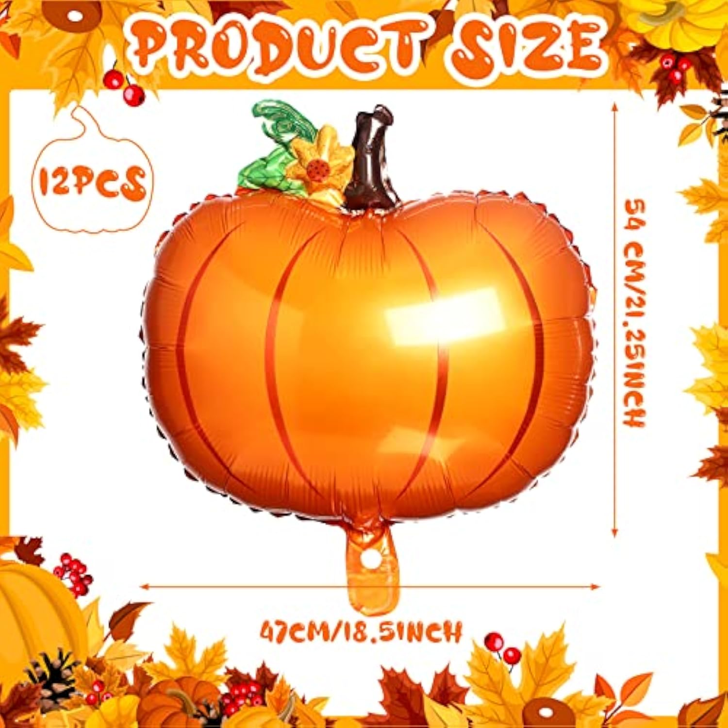 12 Pcs Pumpkin Foil Balloons for Thanksgiving Fall Baby Shower Birthday Party Decor