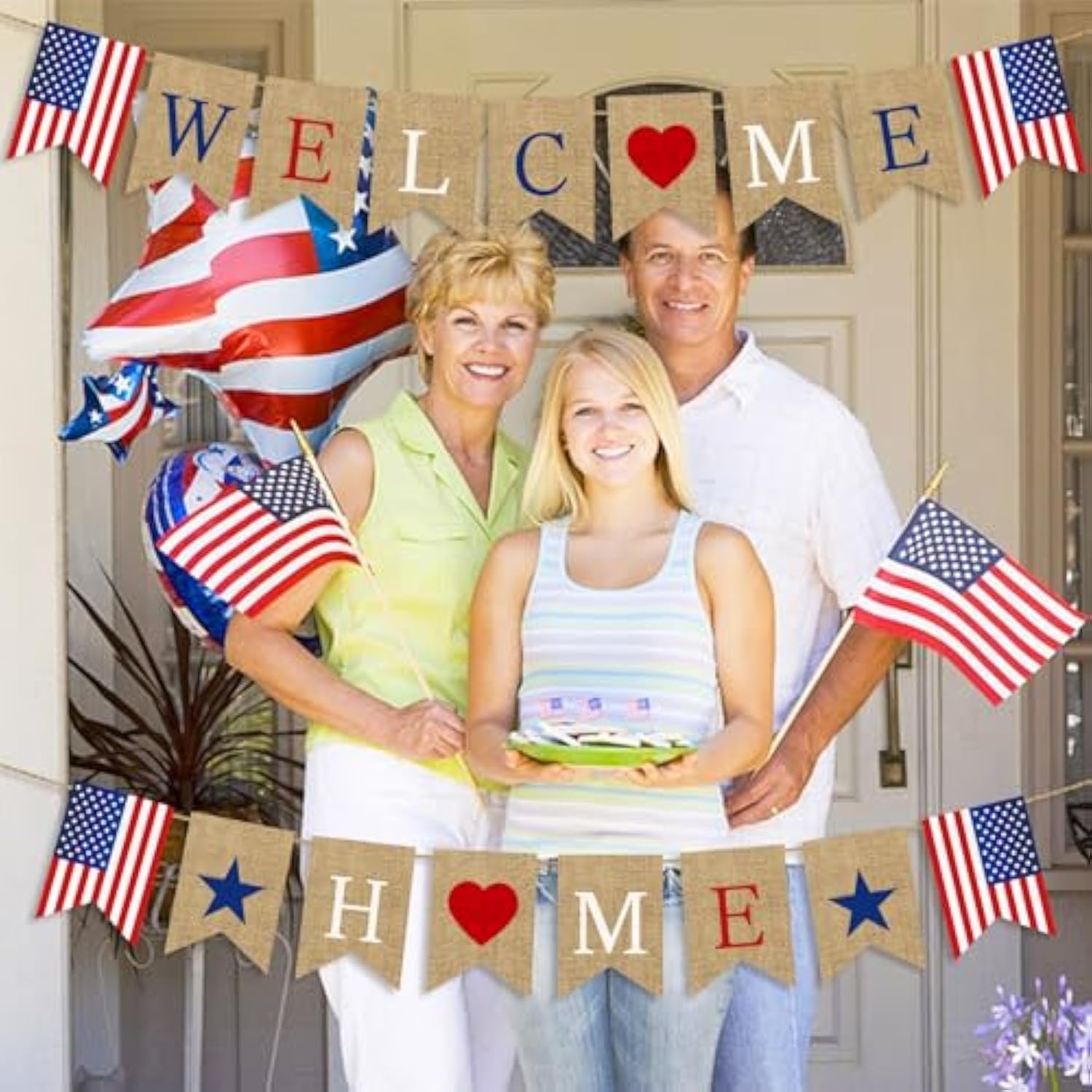 Pre-Strung Welcome Home Banner Burlap Patriotic Decor for Military Homecoming